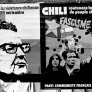 Affiche du Parti communiste français pour le Chili, avec, à gauche, le portrait du président de la République chilien Salvador Allende Gossens (1908-1973), 1973. © Roger-Viollet 